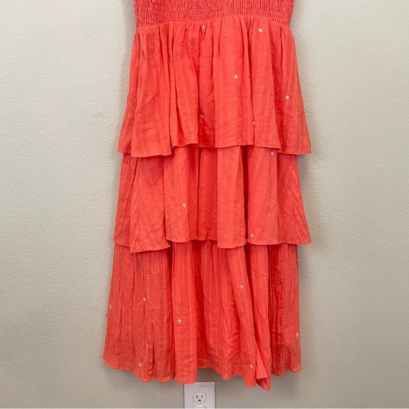 English Factory Orange Embroidered Smocked Tiered Midi Dress Size Small - Picture 11 of 12